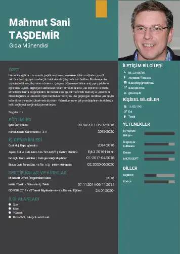 Gıda Mühendisi CV Örnekleri cv indir